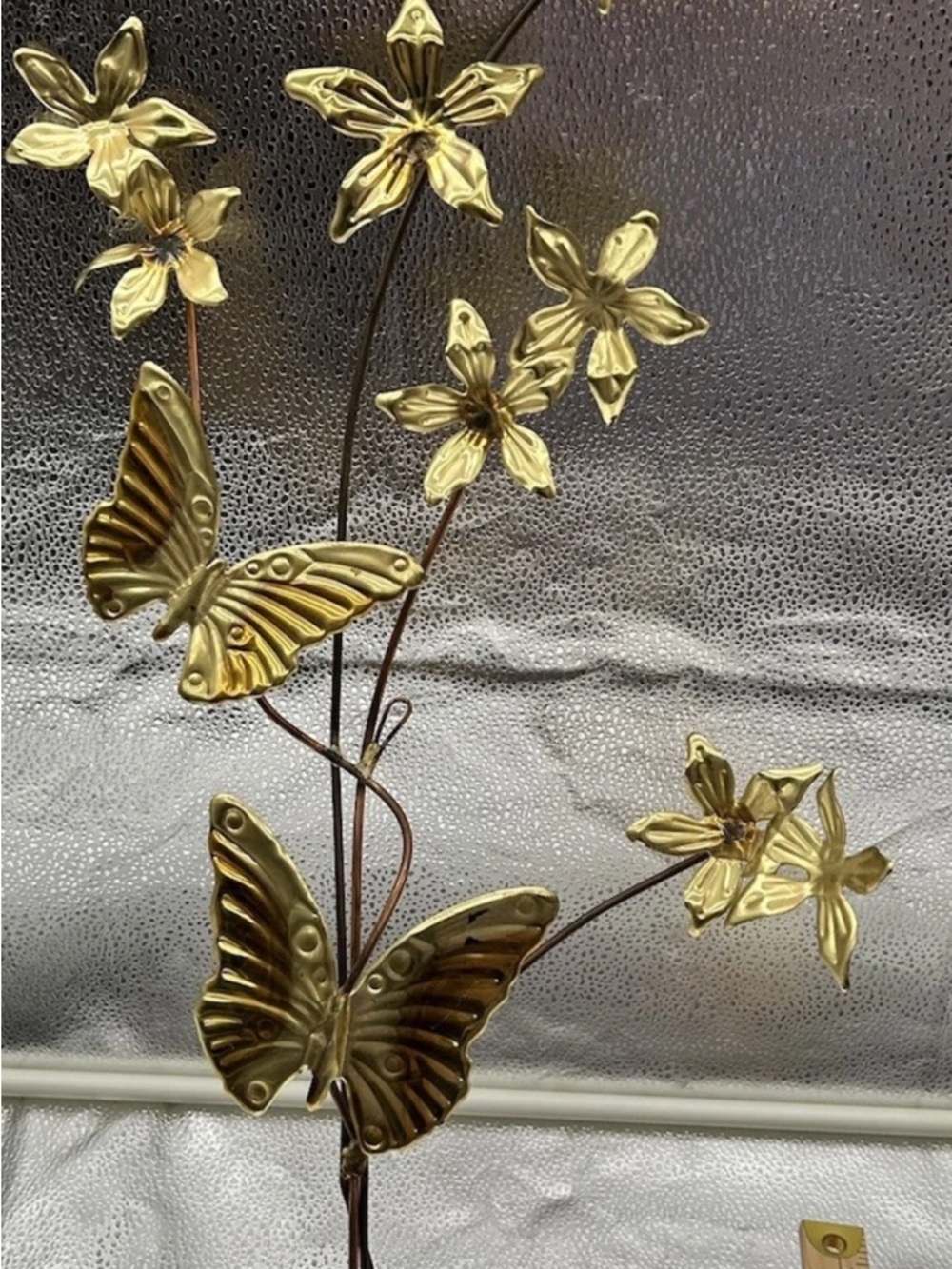 Gold Butterfly and Flower Metal Wall Accent - Decorative Sculpture